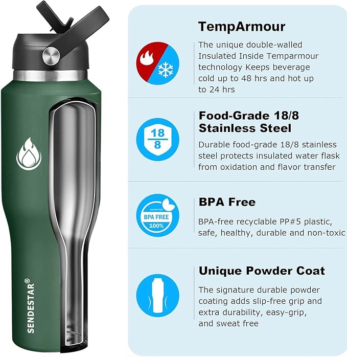 SENDESTAR 40oz Water Bottle Wide Mouth Stainless Steel Vacuum Insulated Double - Image 2