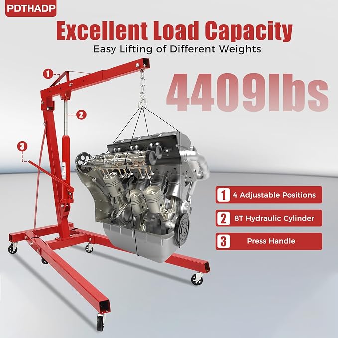 Engine Hoist 2 Ton Folding Engine Lift Folding Cherry 6.89Ft Picker Shop Crane - Image 3