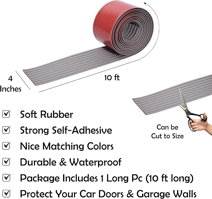RUBBER BOND Garage Wall Protectors - 4in x 10ft Strong Self-Adhesive Rubber - Image 3