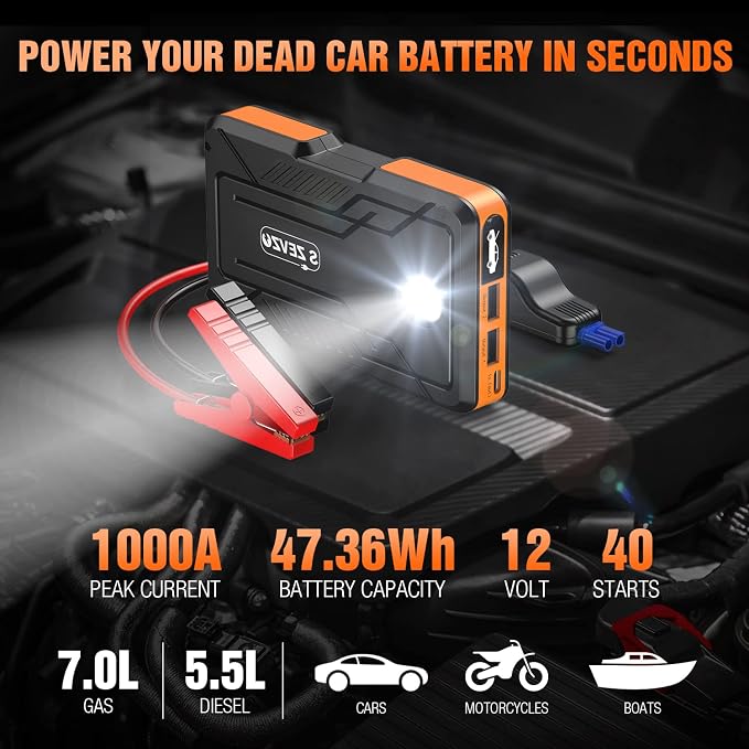 S ZEVZO Jump Starter 1000A Peak Portable Jump Starter - Image 2