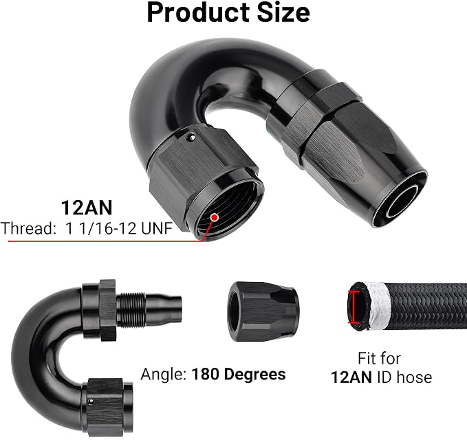 EVIL ENERGY 12AN 180 Degree One Piece Full Flow Hose End Fitting Swivel - Image 2