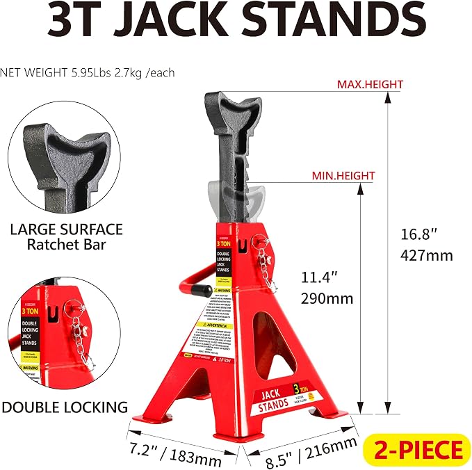 5 Piece Car Truck Floor Jack Service, Hydraulic Trolley Floor Jack & Jack - Image 3
