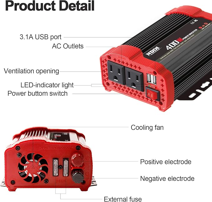 400W Car Power Inverter, DC 12V to 110V AC Converter - Image 3
