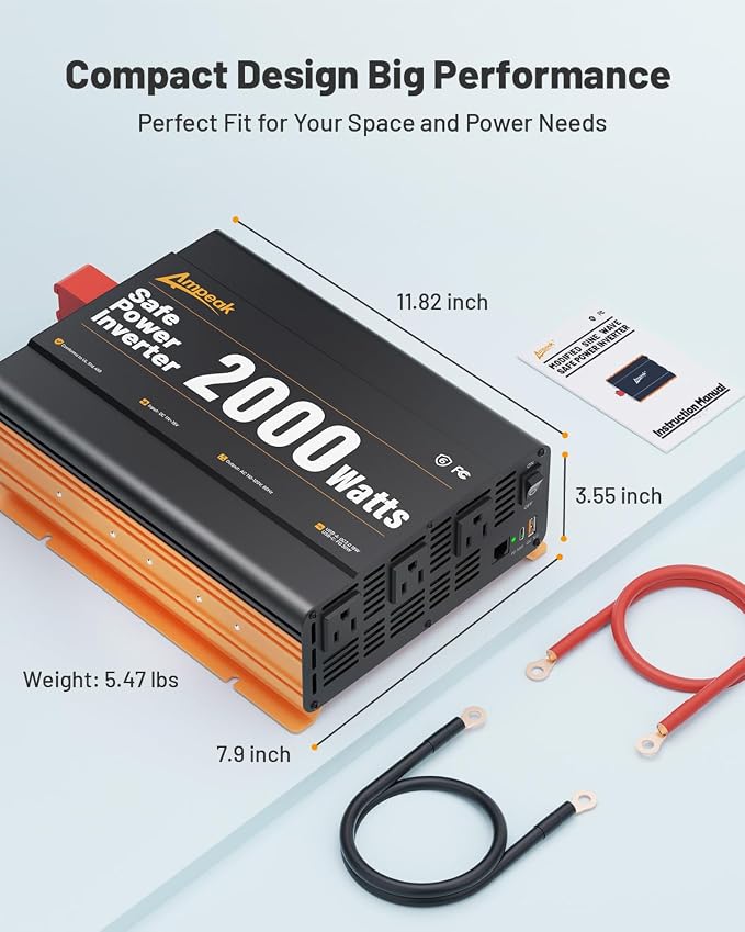Ampeak 2000W Power Inverter, Inverter 12V to 110V Modified Sine Wave, High - Image 4
