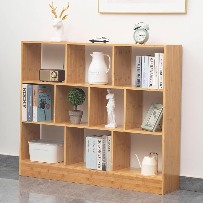 Maydear 47.24” Bamboo Bookshelf, 10 Cube Bookshelf - Image 6