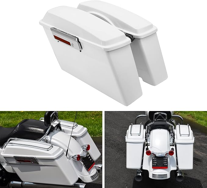 XFMT Motorcycle White Hard Saddlebags Saddle Bags Trunk W/Lids & Chrome Latches - Image 7