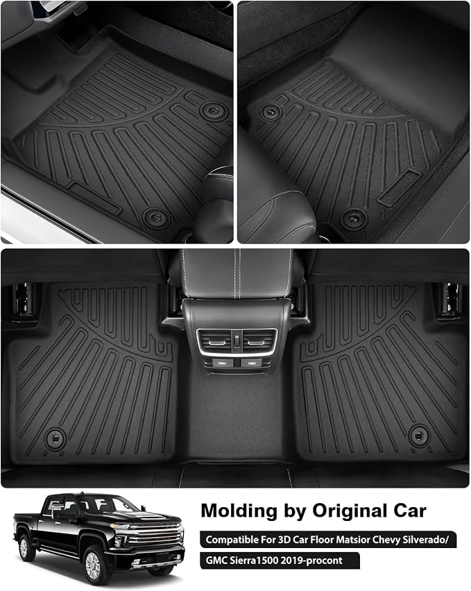 Powerty 3D Floor Mats for 2019-2025 Chevrolet Silverado 1500 & GMC Sierra 1500 - - Image 2