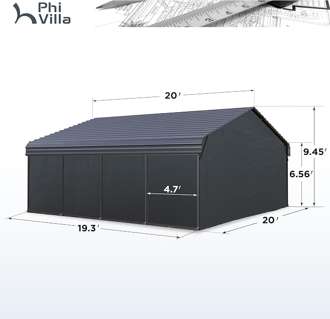 PHI VILLA 20 x 20 ft Carport 2 car Metal Carport Tent - Image 6