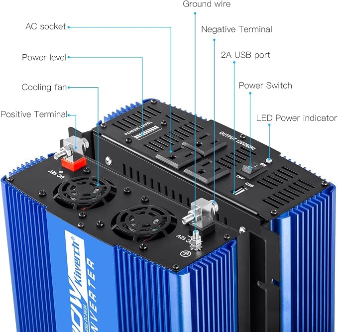 2000W Continuous/ 4000W Peak Power Inverter 3 AC Outlets 12V to 110V Car - Image 3