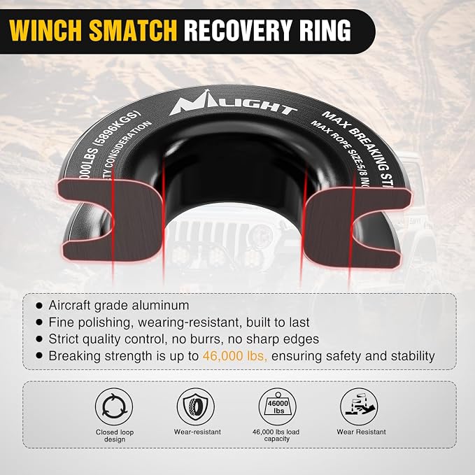 Nilight Synthetic Soft Shackle & Recovery Ring Kit 1/2inch x 24inch Soft Shackle - Image 5