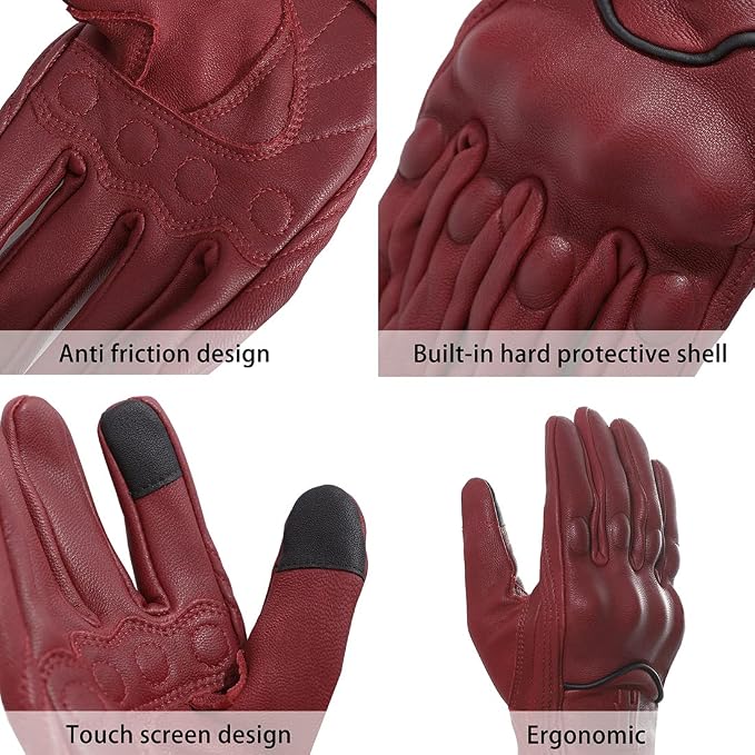 Harssidanzar Women's Motorcycle Gloves, Leather Motorcycle Gloves, Motorbike - Image 2