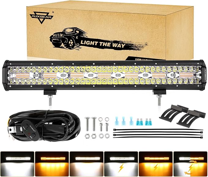 Auxbeam 20 Inch 420W LED Light Bar, 6 Modes Strobe Amber Pod Lights Yellow Fog by Auxbeam