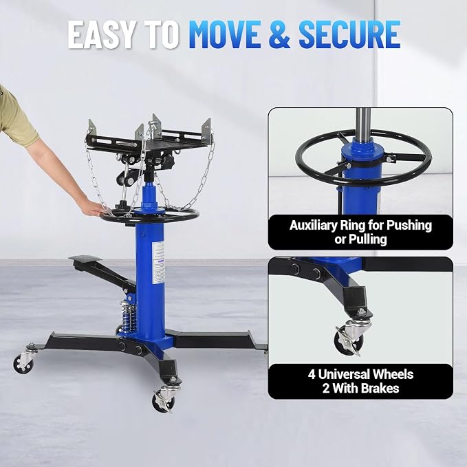 Dual Plunger Hydraulic Transmission Jack 1322lbs Capacity, 33.5"-69" High Lift - Image 6