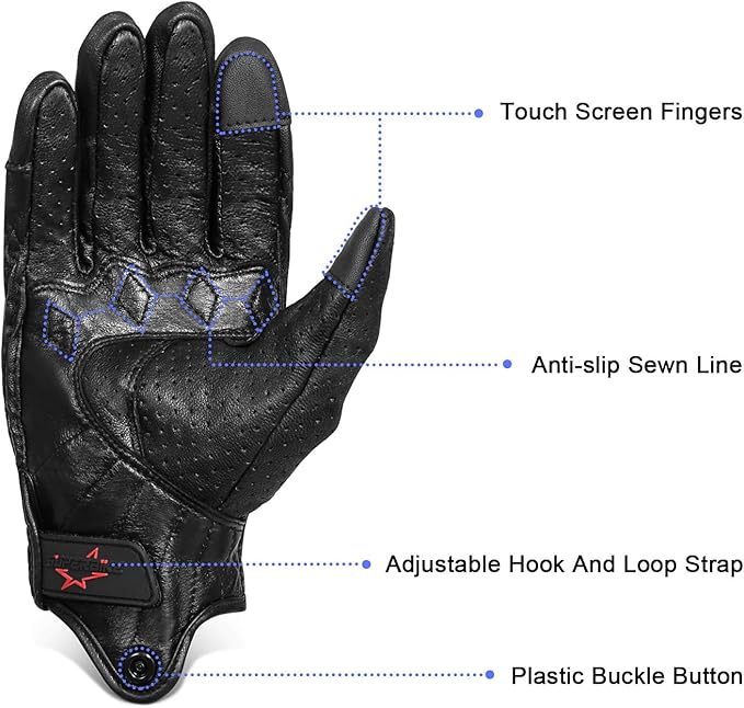Superbike Full Finger Goat Skin Leather Touch Screen Motorcycle Gloves - Image 3