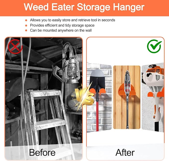 2 Pack Garage Organizer Trimmer Rack, Heavy-Duty Wall Mount Hanger - Image 3