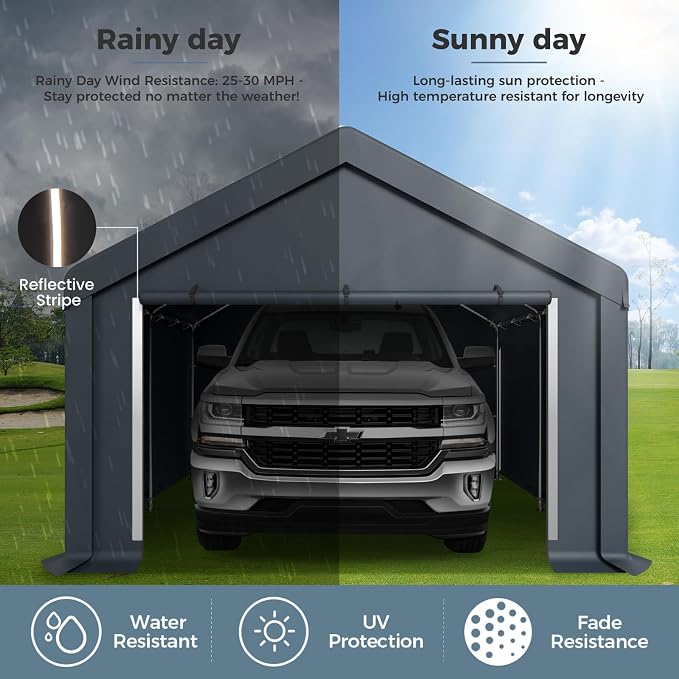GREEN PARTY Carport, Waterproof & 12 Legs Car Canopy Portable Garage Shelter - Image 4