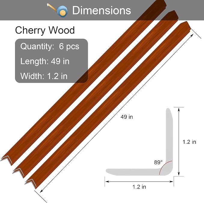 6 Pcs 49" Wall Corner Protector Trim, Walnut Wood Grain Edge Strip - Image 5
