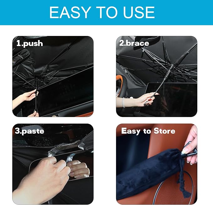 Windshield Sun Shade Umbrella, Portable Foldable, Spring Structure Wind Shield - Image 9