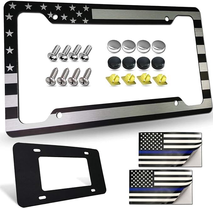 Flag License Plate Frame- USA Patriotic Personalized Car Tag Holder, 4 Hole by FBJTDQ