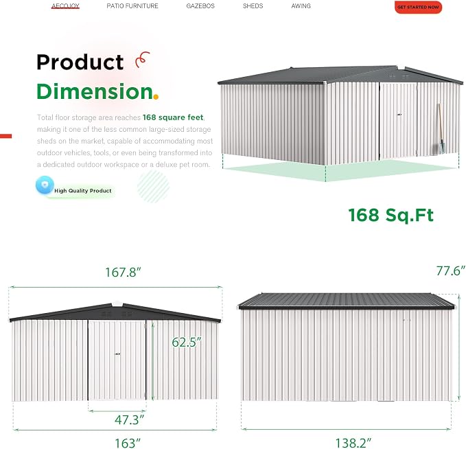 AECOJOY 14' x 12' Outdoor Storage Shed, Large 12x14 Metal Sheds & Outdoor - Image 5