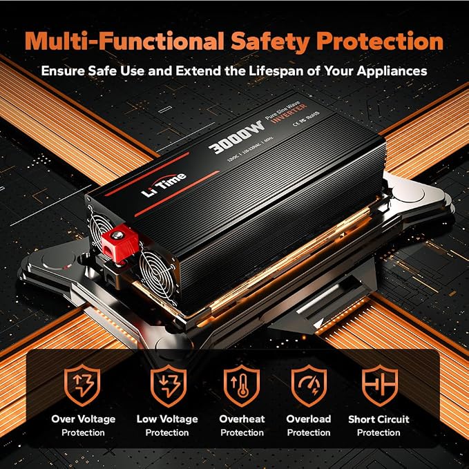 LiTime 3000W Pure Sine Wave Inverter 12V DC to 120V AC Converter - Image 5