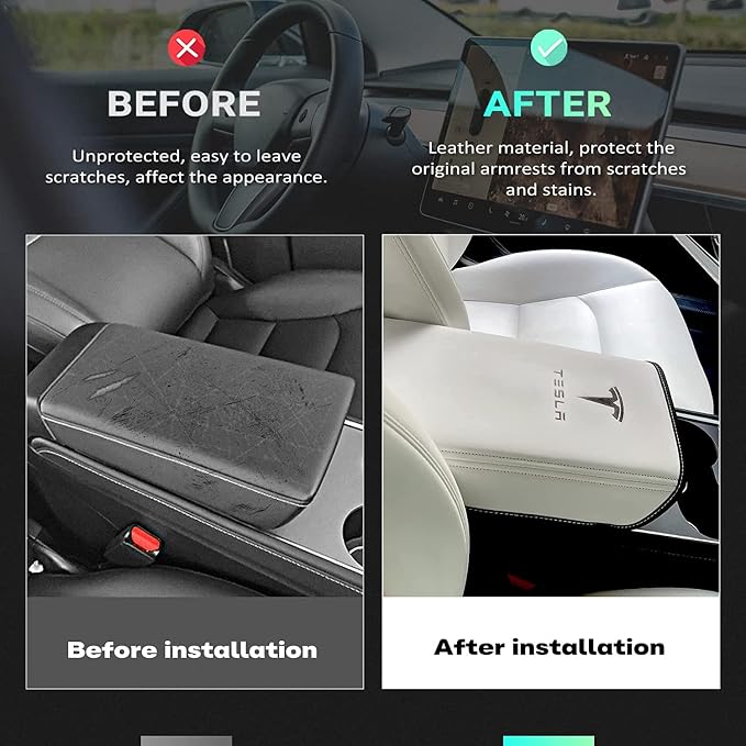 Car Armrest Cover for Tesla Model 3 Y Leather Center Console Armrest Box Cover - Image 5