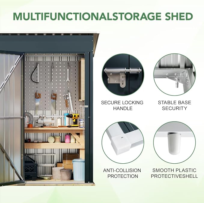 Breezz 5x3FT Vertical Outdoor Steel Storage Shed, Lockable Doors, Compact Metal - Image 5