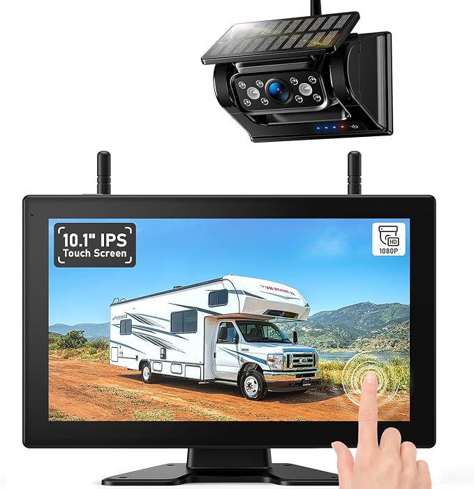 10.1" Magnetic Solar Wireless Backup Camera System, HD1080P Loop Recording 10.1 by ZEROXCLUB