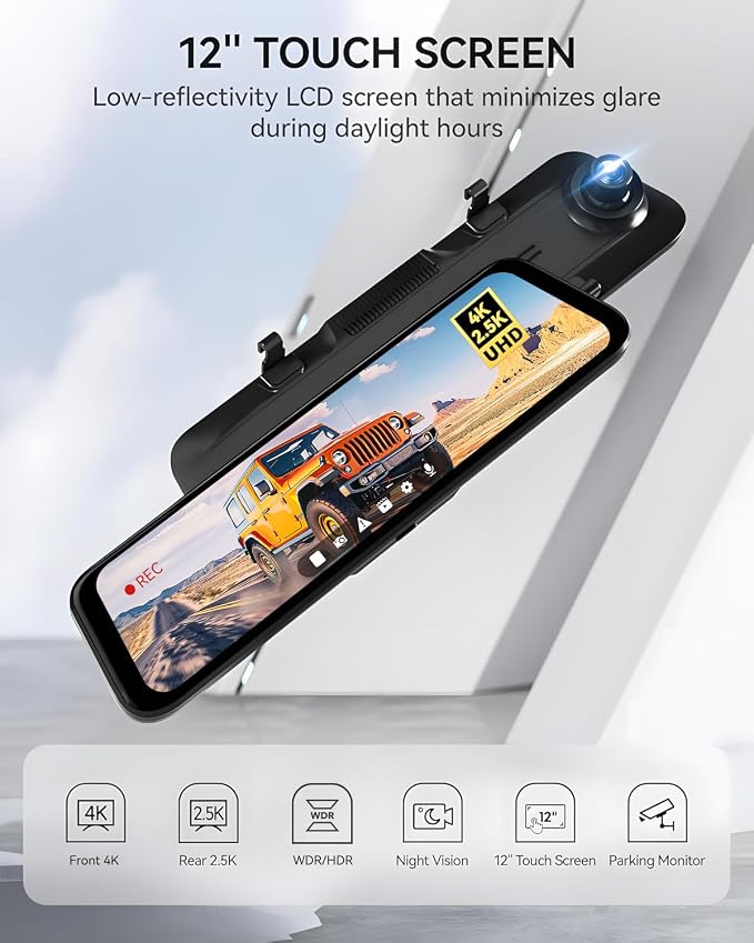 WOLFBOX G900 Rear View Mirror Camera, Mirror Dash Cam 4K Front and 2.5K Rear - Image 3