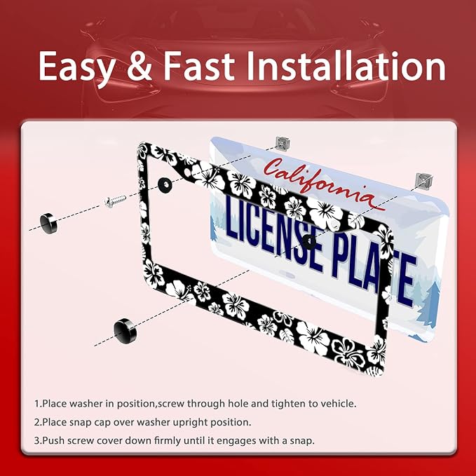 White Hibiscus Hawaii Flowers License Plate Frames Floral Round Hole - Image 5