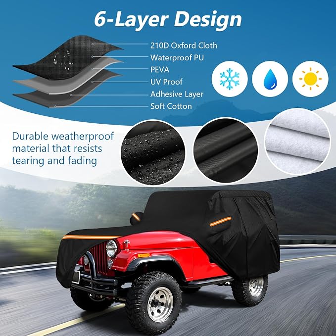 Car Cover for Jeep CJ5 1955-1983, Waterproof 210D Oxford Cloth and Cotton Cover - Image 2