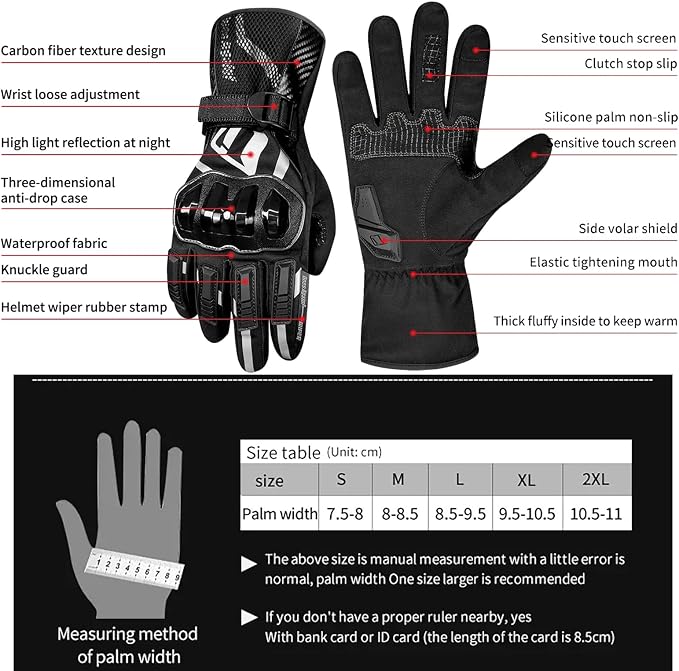 Motorcycle Gloves, Waterproof, Touch Screen, Men's Winter Gloves, Snowmobile - Image 9