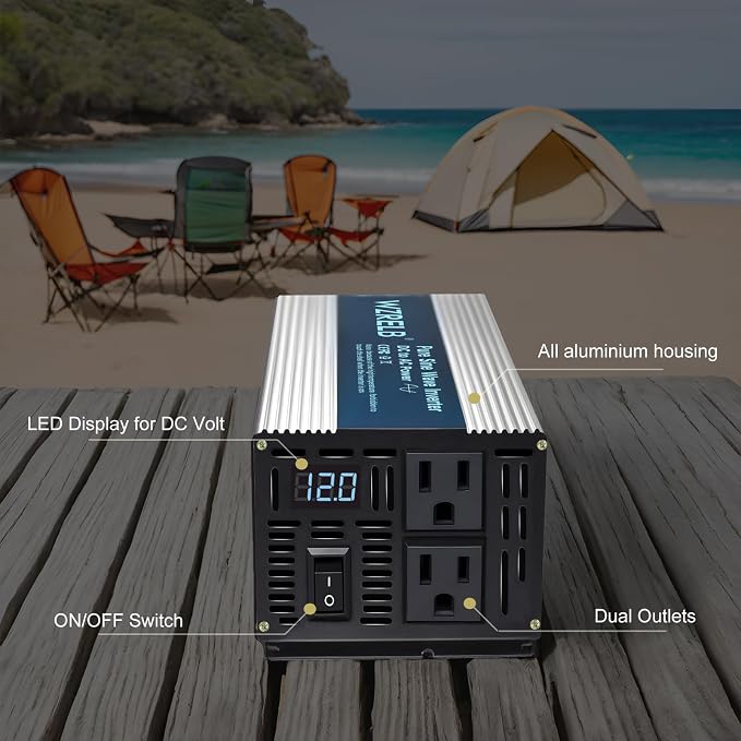 WZRELB 1000W Pure Sine Wave Inverter 12V DC to 110V 120V AC, Car Power Inverter - Image 2