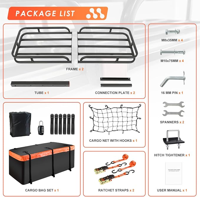 MeeFar Hitch Mount Cargo Carrier Basket 53" x19" x 5"+Waterproof Cargo Bag - Image 7