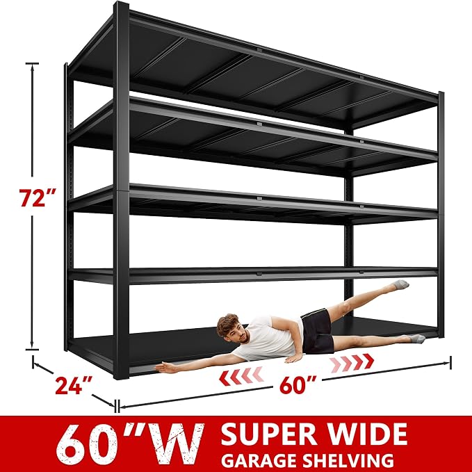 REIBII 60" W Garage Shelving 3000LBS Garage Shelving Heavy Duty Storage Shelves - Image 2