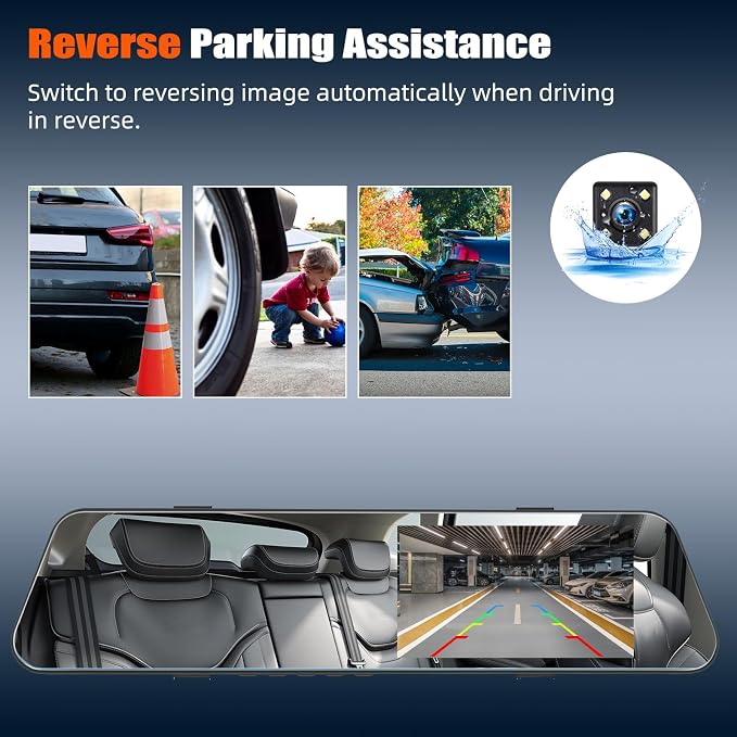 Mirror Dash Cam 4.7 Inch Rear View Mirror 720P Front and Rear View Dual Cameras - Image 6