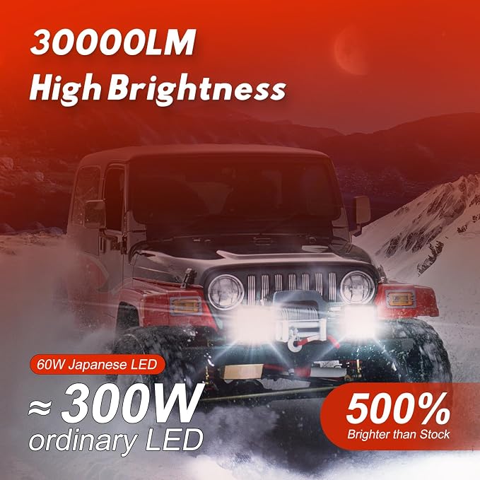 Firehawk LED Light Pods Bar 4 Inch 30000LM 60W Round Spot Flood Amber White - Image 2