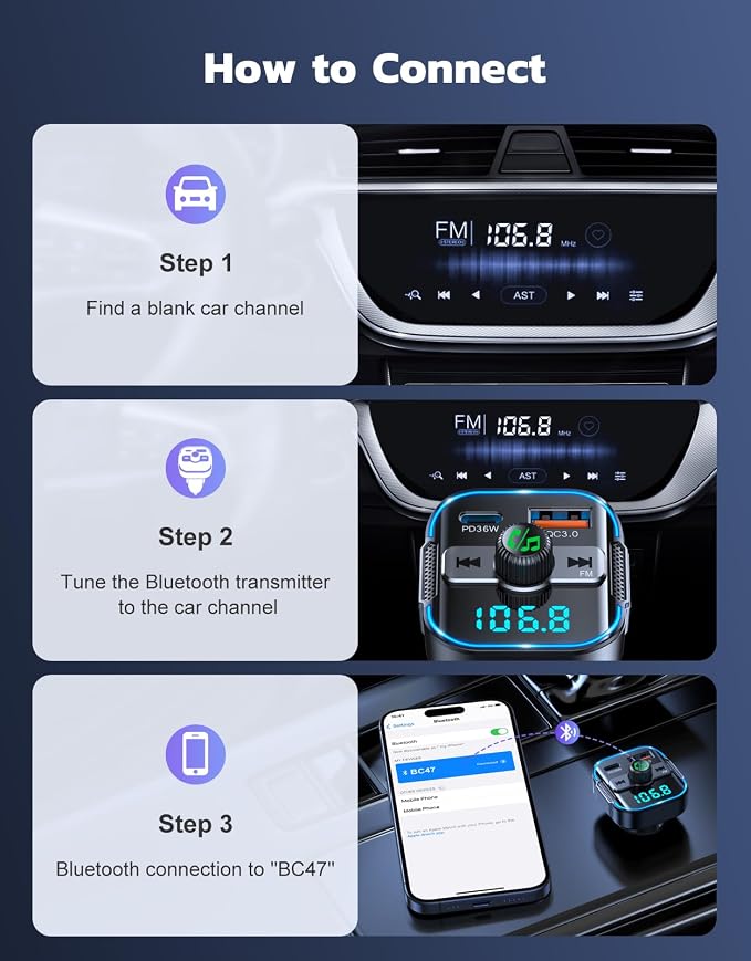 Bluetooth 5.3 Car Adapter【PD 36W+QC3.0 18W】, 2-in-1 FM Bluetooth Transmitter - Image 7