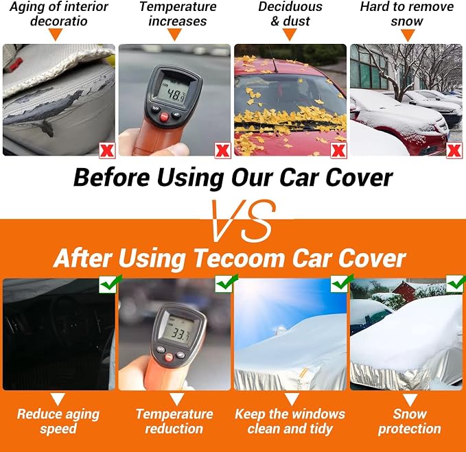 Tecoom Car Cover Waterproof All Weather, Fleece Lining Car Covers - Image 5