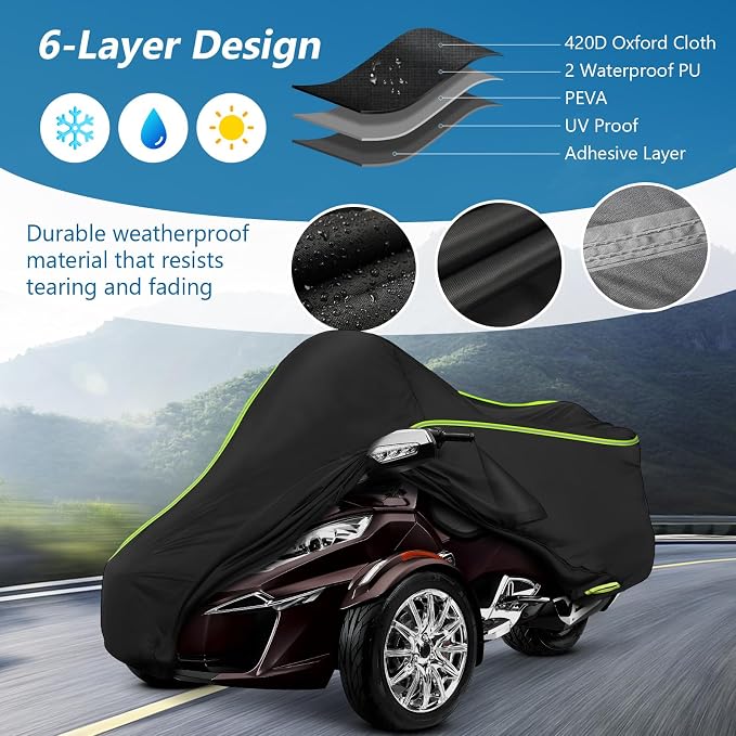 for Can-Am Spyder RT Full Cover 2010-2019, 420D Heavy Duty Waterproof Cover - Image 2