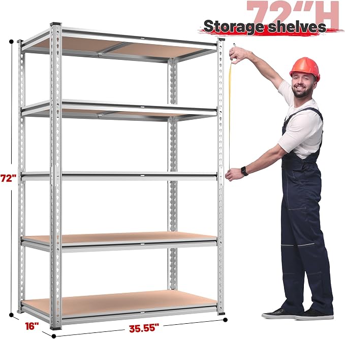 REIBII 2020LBS Garage Shelving Heavy Duty 5-Tier Storage Shelves Adjustable - Image 3