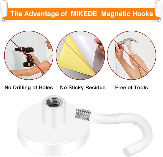 MIKEDE Magnetic Hooks, 40LB+ Heavy Duty Magnet Hooks - Image 4