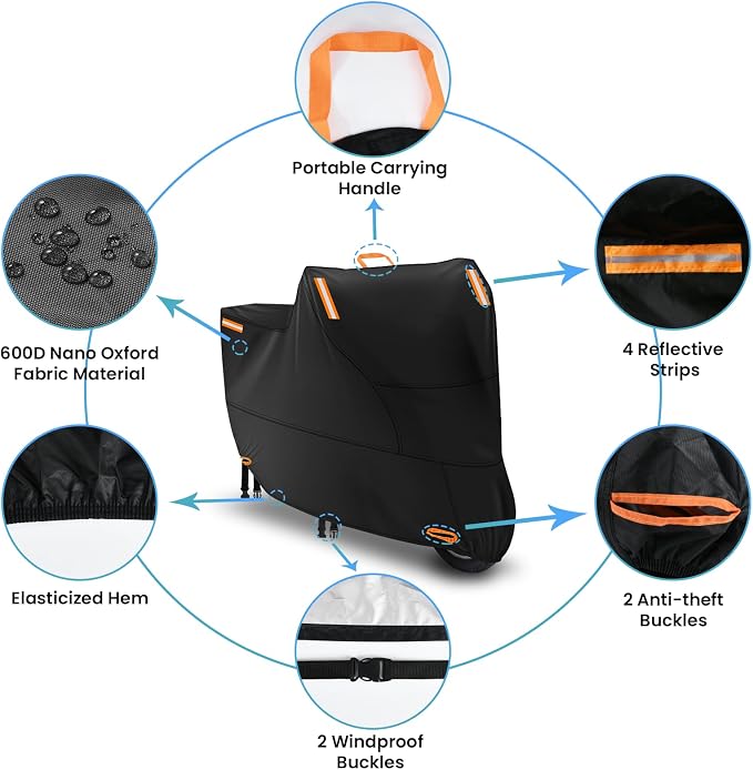Motorcycle Covers Waterproof Outdoor Storage, Heavy Duty Motorbike Scooter - Image 3
