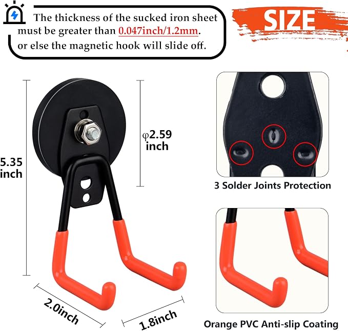 ULIBERMAGNET Heavy Duty Magnetic Garage Hooks, 6 Pack Strong Large Magnet Hooks - Image 2
