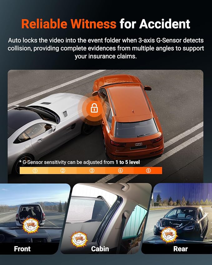 Vantrue N4S 3 Channel Front Inside Rear Dash Cam, 2.7K+1440P+1440P WiFi Dash - Image 7