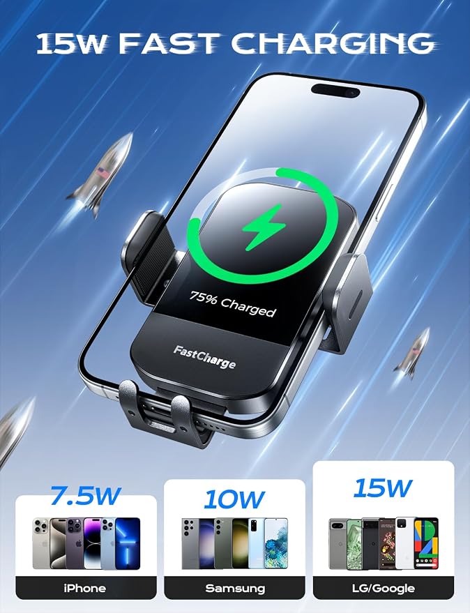 CHGeek Wireless Car Charger, 15W Fast Charging Auto Clamping Car Charger Phone - Image 3