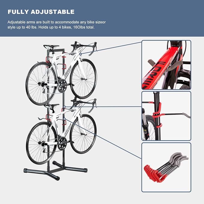 teraysun Indoor 4 Bike Storage Rack, Adjustable Arm Hook - Image 6