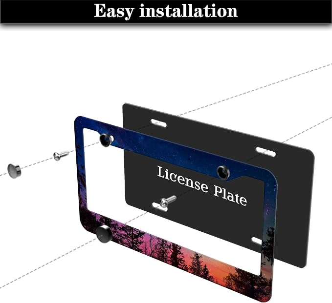 Car Plate Frame for Women Multicolor License Plate Frames for Men Forest Night - Image 7