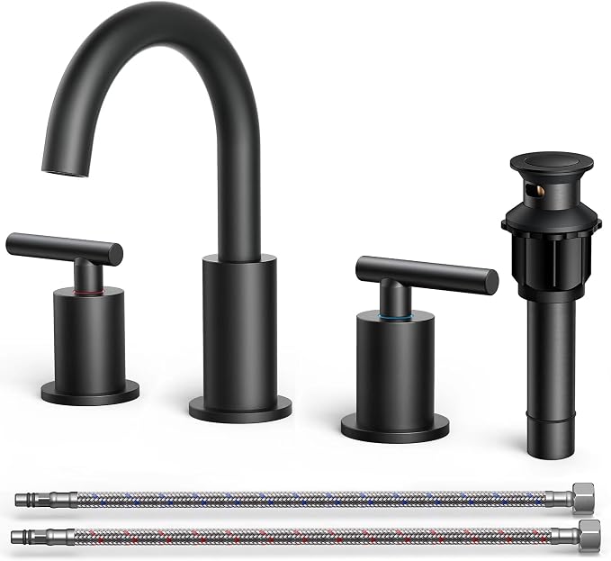FORIOUS Bathroom Faucets 3 Hole, Matte Black Bathroom Sink Faucet 3 Hole Vanity by FORIOUS