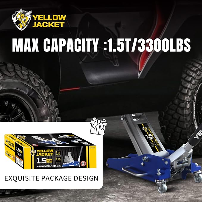 YELLOW JACKET Floor Jack 1.5 Ton Hydraulic Low Profile Aluminum and Steel Car - Image 7
